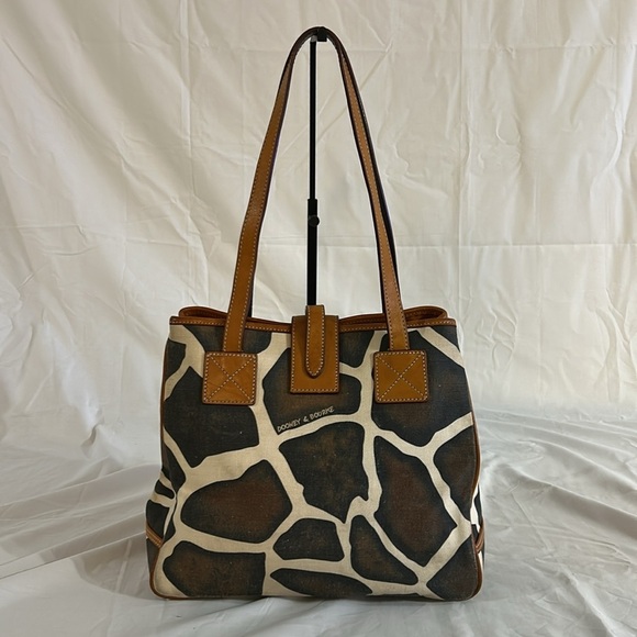 VTG DOONEY AND BOURKE GIRAFFE ANIMAL PRINT CANVAS/LEATHER TOTE SHOULDER BAG - Picture 3 of 14